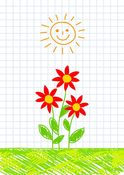 Zeichnung roter Blumen — Stockvektor