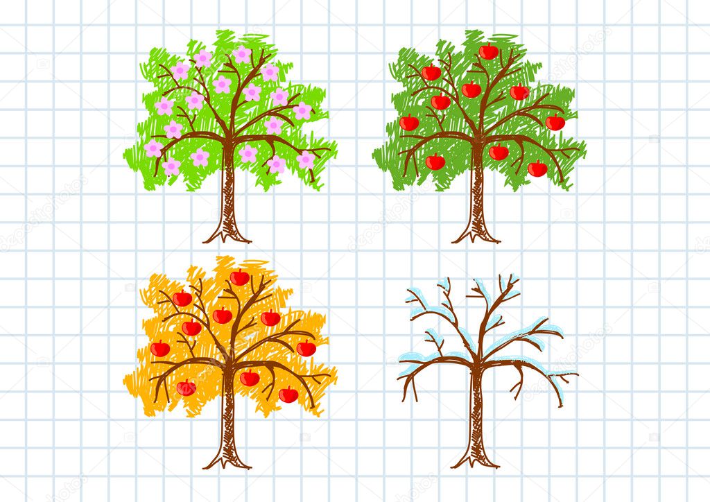 Drawing of apple-trees