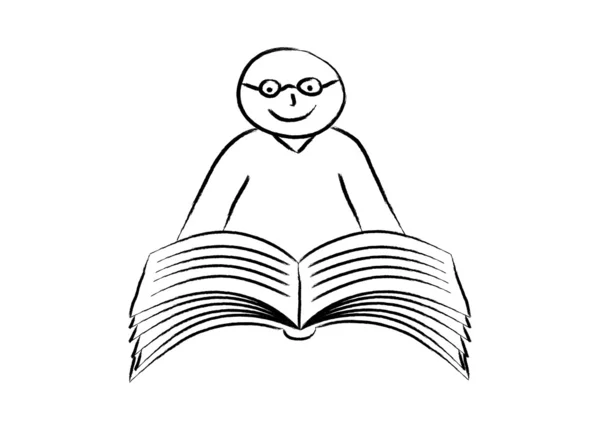 Desenho de livro e menino no fundo branco — Vetor de Stock