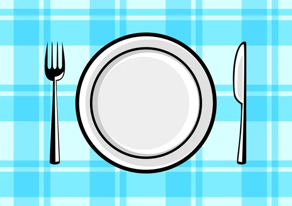 Plate and cutlery on blue cloth — Stock Vector