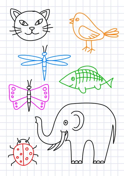 Dibujos de animales sobre papel cuadrado — Vector de stock
