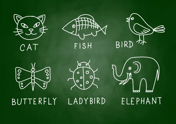 Yazı tahtası üzerinde hayvan çizimleri — Stok Vektör