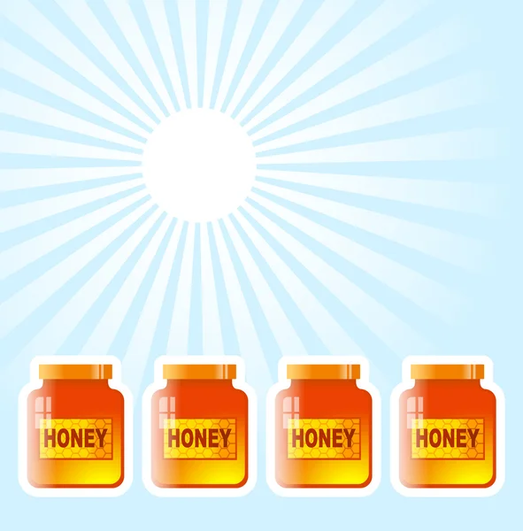 Pot de miel sur fond bleu — Image vectorielle