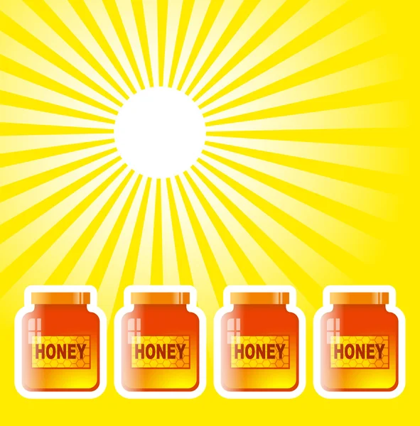Frasco de mel no fundo amarelo — Vetor de Stock