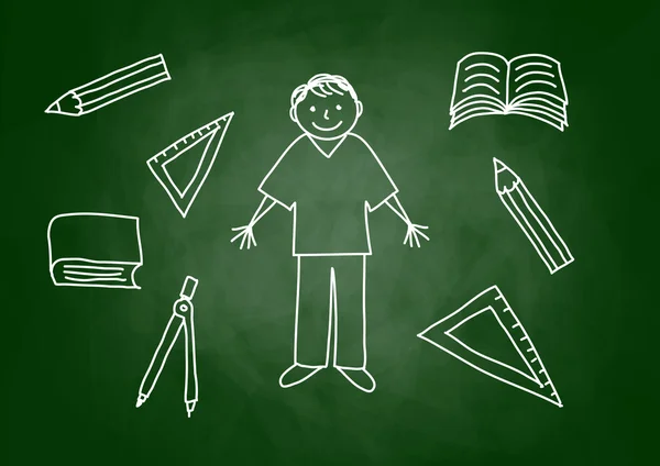 Ritning av pojke på blackboard — Stock vektor