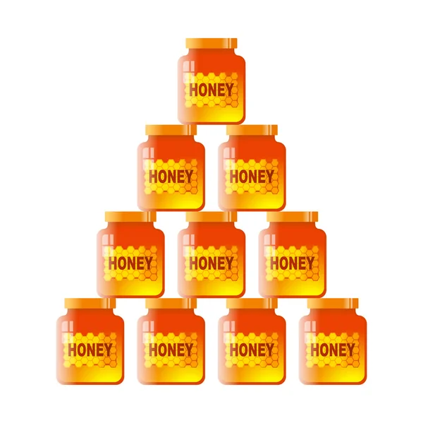 Honiggläser auf weißem Hintergrund — Stockvektor