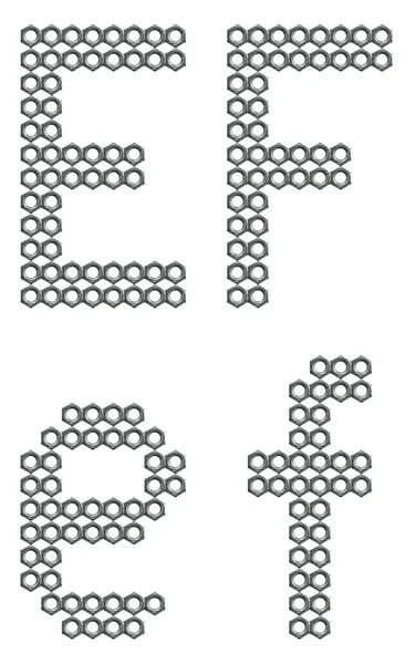 Ipari csavaros dió betűtípus, E és F betűket — Stock Fotó