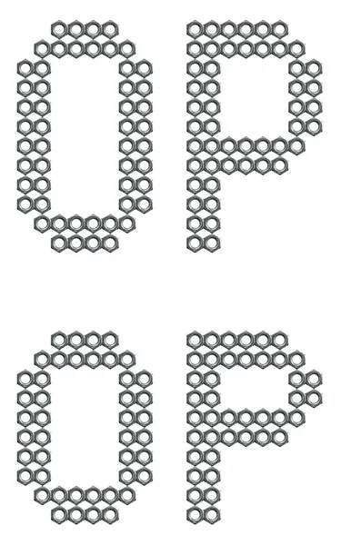 Industriële schroef noten lettertype, de letters o en p — Stockfoto