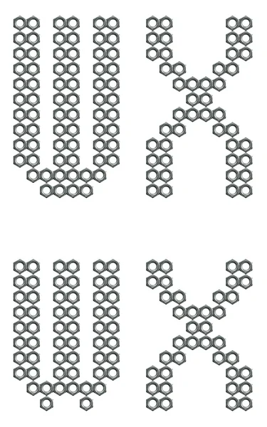 Βιομηχανική βίδα καρύδια γραμματοσειρά, γράμματα w και x — Φωτογραφία Αρχείου