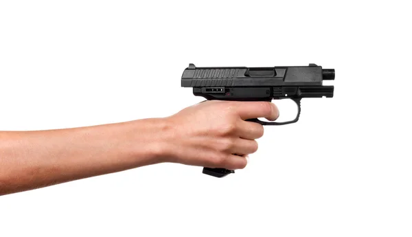 Kobieta strony holdin pistolet 9mm — Zdjęcie stockowe