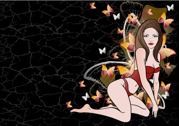 Jeune femme avec des papillons — Image vectorielle