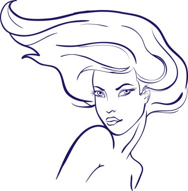 Girl with dismissed hair portrait clipart