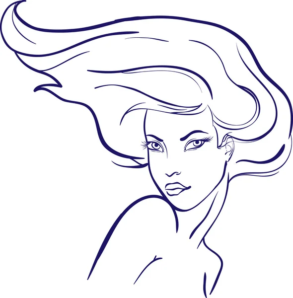 Mädchen mit abgewiesenem Haarporträt — Stockvektor