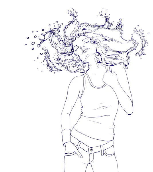 水の飛散から成っている髪を持つ女性 — ストックベクタ