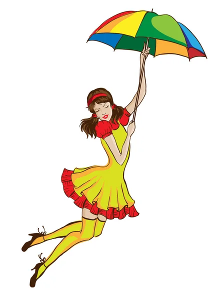 stock vector Girl flying on umbrella