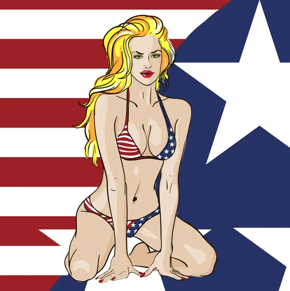 Patriottische bikini babe — Stockvector