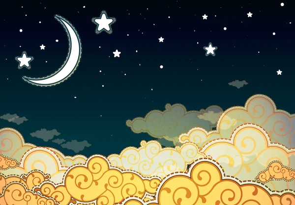 Rajzfilm stílusú éjszakai égbolt Jogdíjmentes Stock Illusztrációk