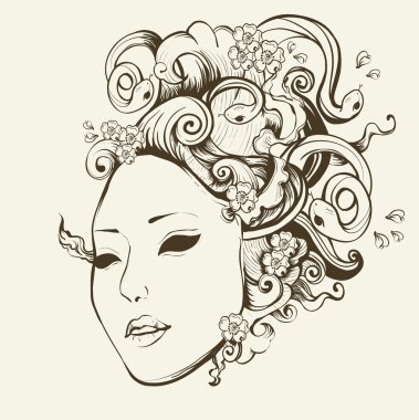 Medusa Gorgon portrait with snake hair clipart