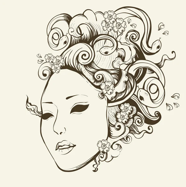 Medusa Gorgon portrait avec cheveux de serpent — Image vectorielle