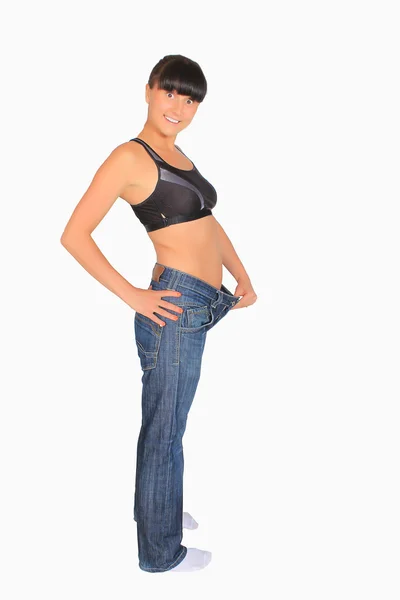 Kobieta jej pasie pomiaru wagi utraty pojęć — Zdjęcie stockowe
