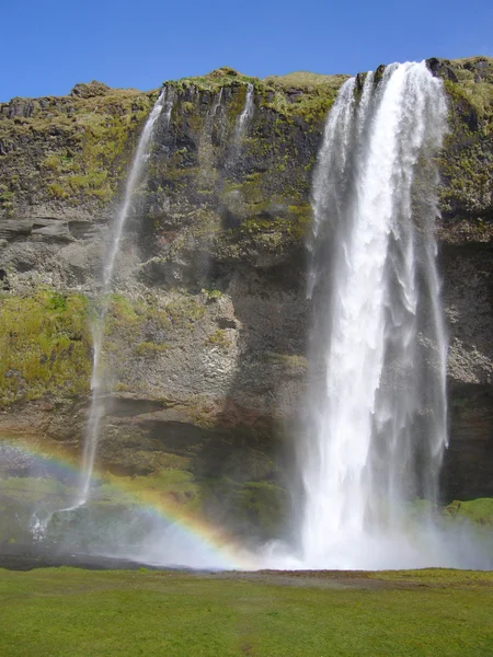 斯科加瀑布瀑布与彩虹，冰岛 — 图库照片