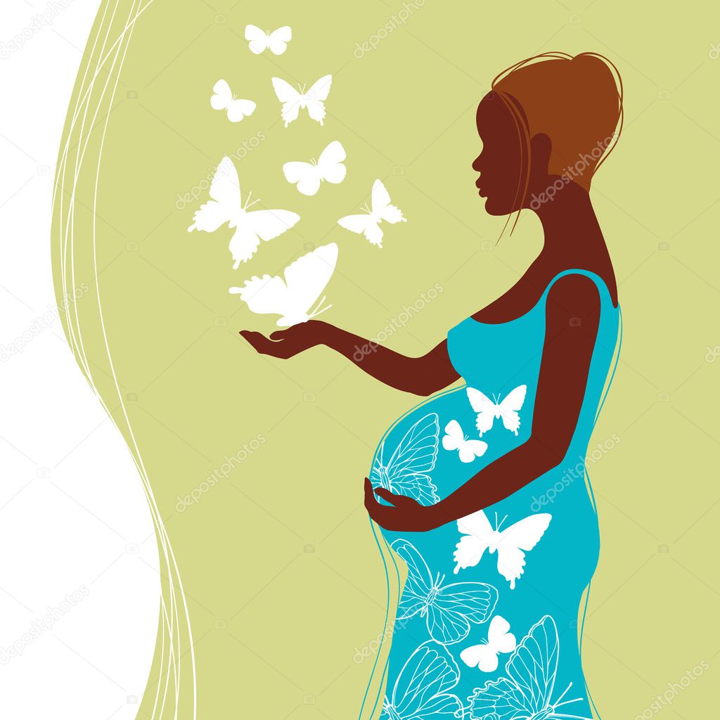 Silhouette of pregnant woman with flowers. Vector illustration. — Stock ...