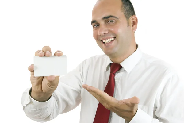 Man holding a business card — Stock Photo, Image