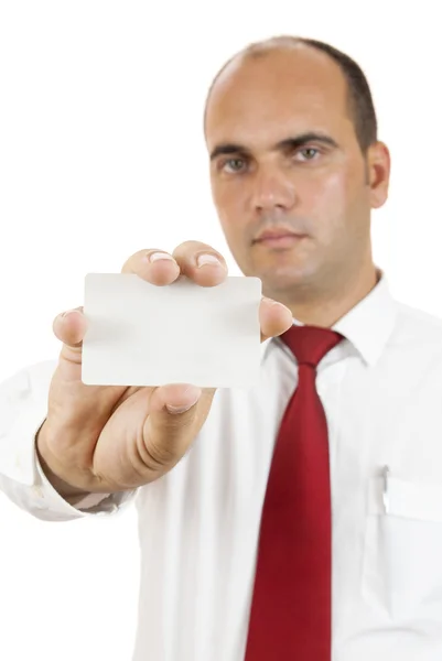 Homem segurando um cartão em branco — Fotografia de Stock