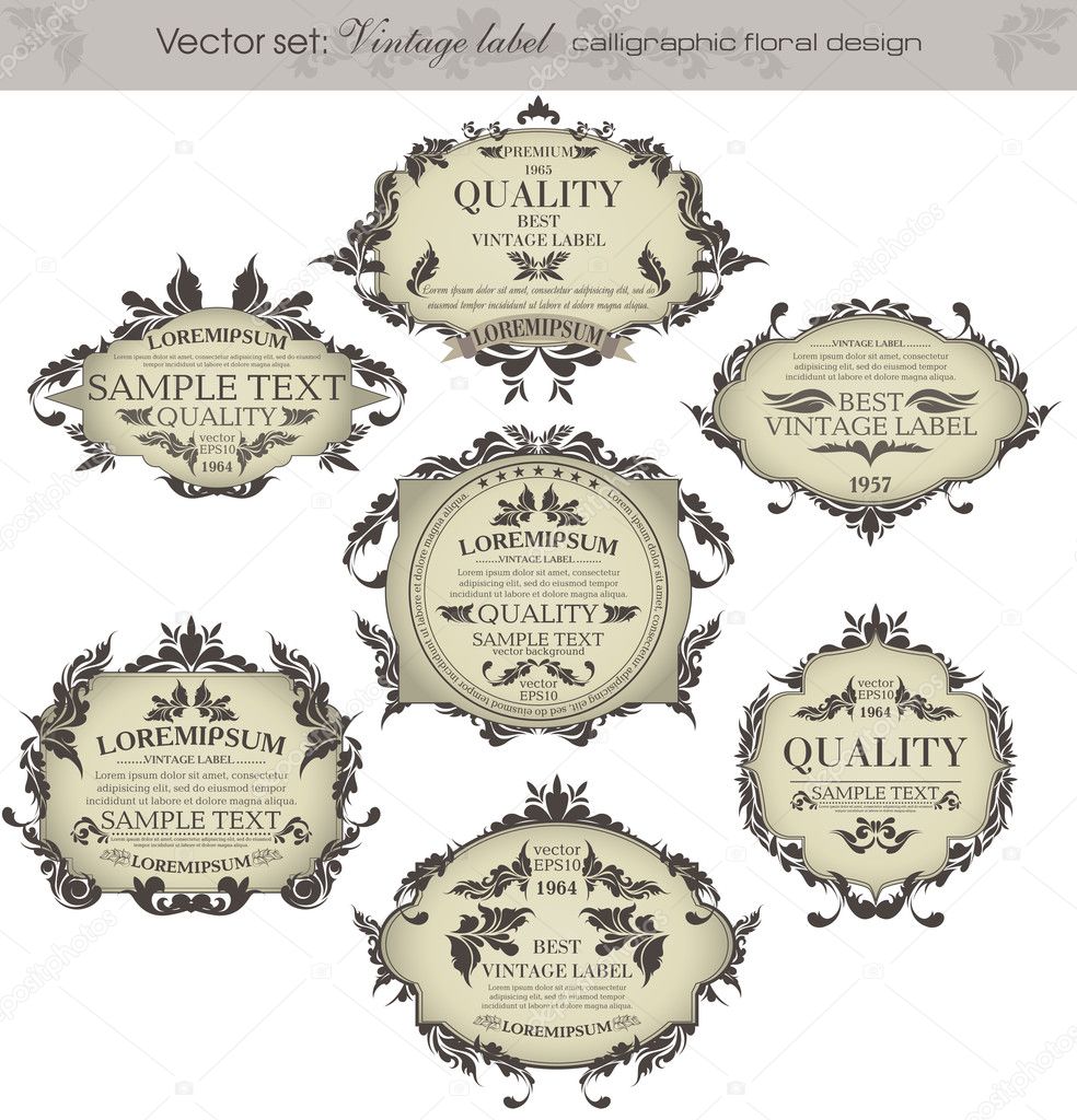 Vector set: vintage labels - inspired by floral retro originals