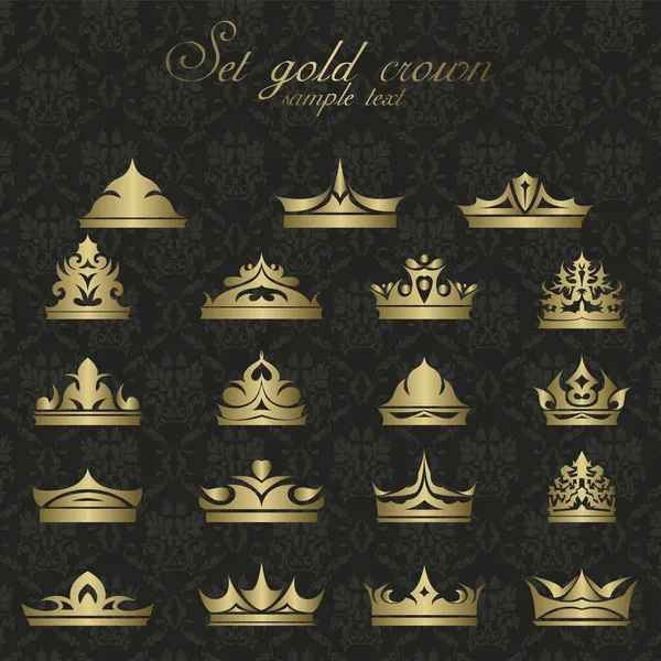 Ícones definir coroa de ouro para etiqueta vintage de qualidade premium — Vetor de Stock