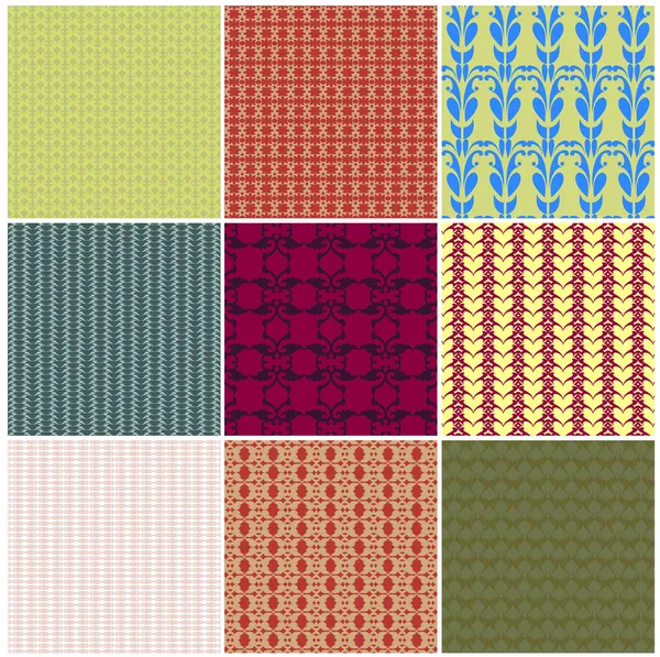 Set 9 patterns seamlessly — Stock Vector