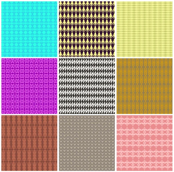 Set 9 patterns seamlessly — Stock Vector