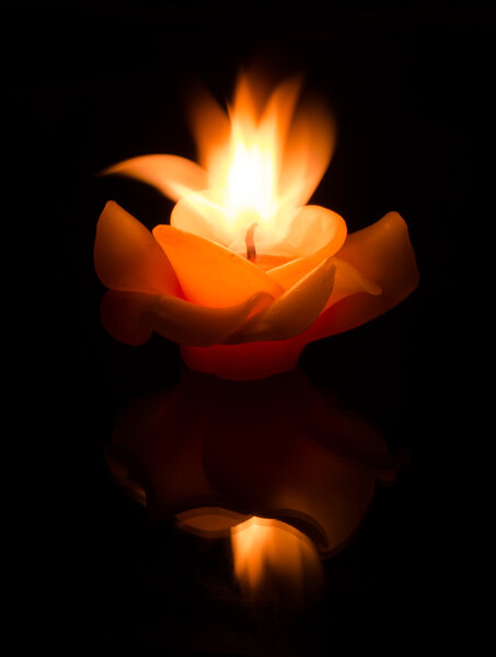 Flower candle on fire