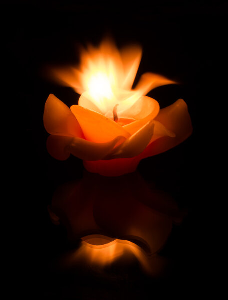 Flower candle on fire