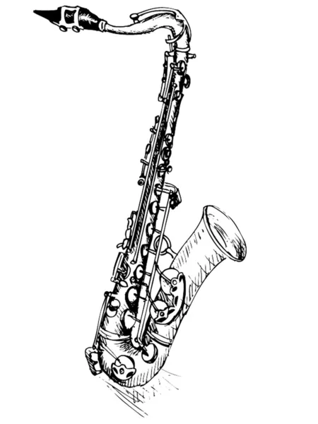 Saxofón vintage, boceto — Vector de stock