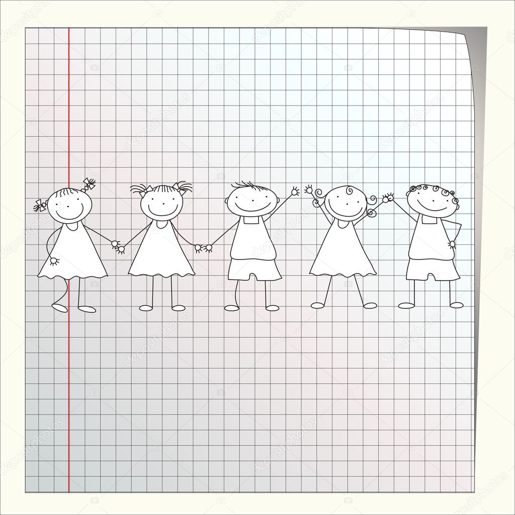 Funny kids on the exercise book