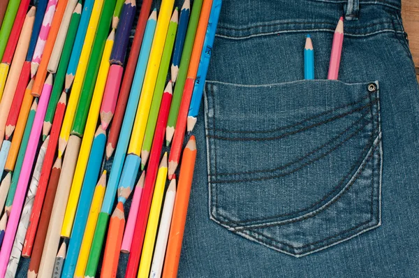 Penci in jeans pocketl- color image — Stock Photo, Image