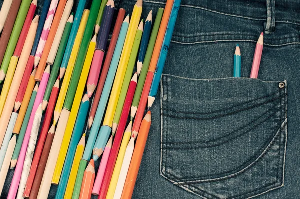 Penci in jeans pocketl- color image — Stock Photo, Image