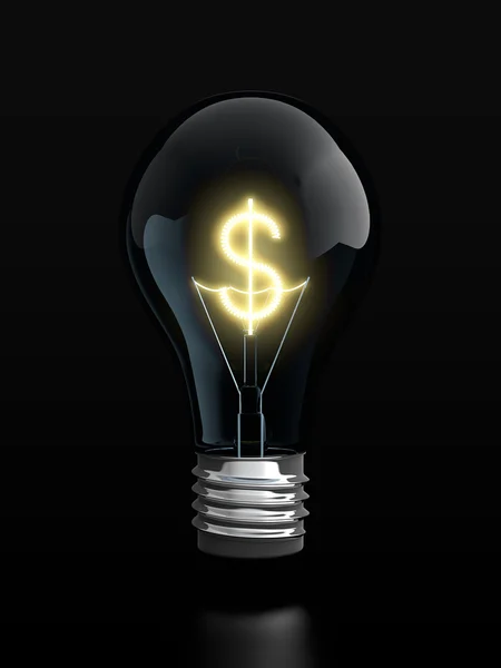 Glühbirne mit glühendem Dollarzeichen im Inneren — Stockfoto