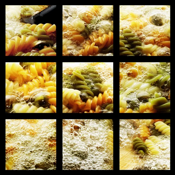 Skupina fotografie vaření gurmánské těstoviny — Stock fotografie