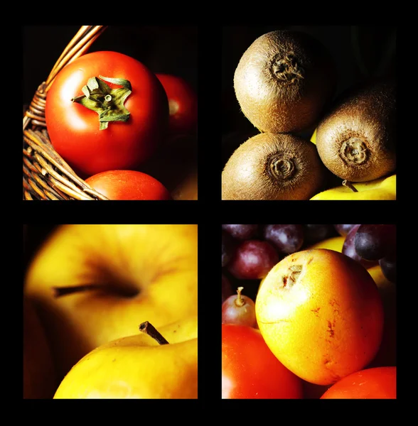 Gasztronómiai kollázs fejezi ki a gyümölcs- és zöldségtermelő — Stock Fotó