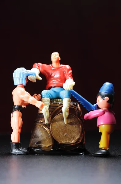 Toy scene that recreates the economic crisis — Stock Photo, Image