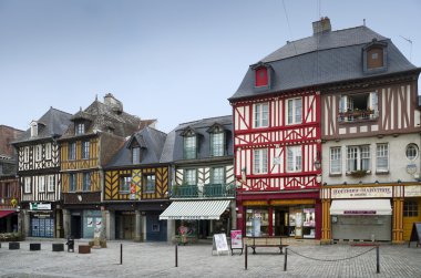 Medieval and colored houses in Brittany, France clipart