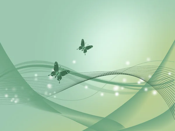 Fleur élégante verte et bordure papillon — Image vectorielle