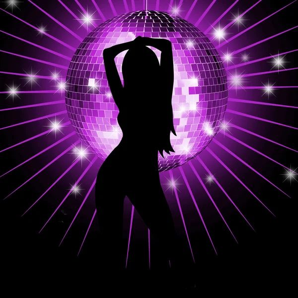 Achtergrond met meisje, disco-bal — Stockvector