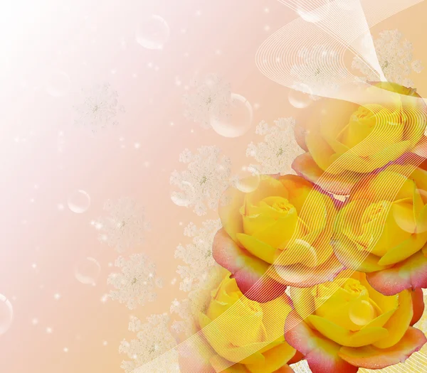 Gele rozen en bubbels. — Stockfoto