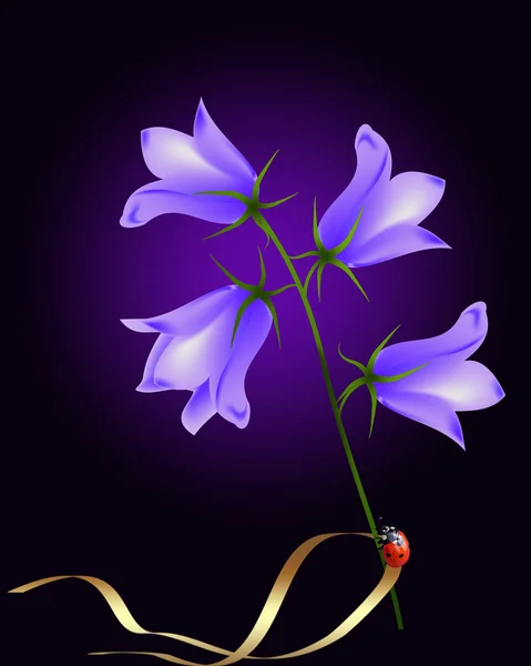 Blue flowers and ladybug. — Stock Vector