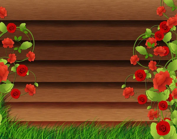 Marco de madera con rosas . — Vector de stock
