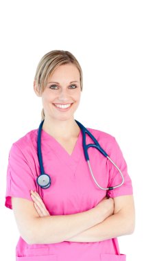 Self-assured nurse with a stethoscope clipart