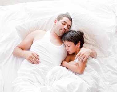 Father and son sleeping clipart